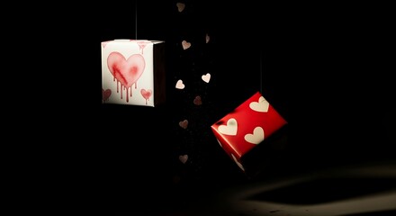 Floating gift boxes with heart decorations for Valentine's Day celebration