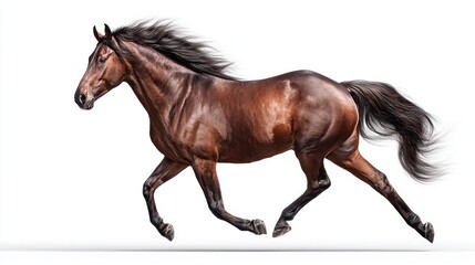 Obraz premium A beautiful brown horse galloping gracefully across a bright white background