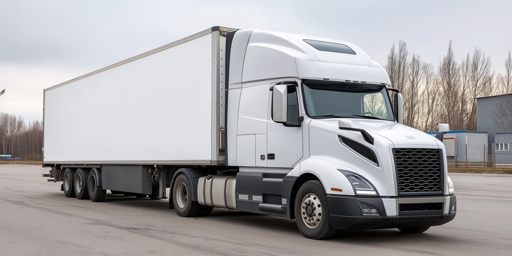 White semi truck trailer unit parked at a transportation facility, representing freight logistics and delivery