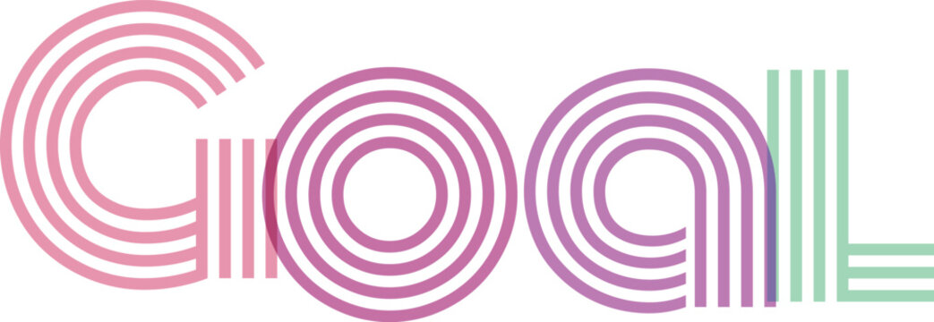 Goal word formed with colorful concentric and parallel lines on transparent checkered background design element
