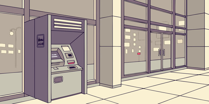 A person standing in front of an automated teller machine in a modern building Vector