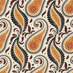 Seamless traditional indian paisley pattern Block print. Boho style © tubtim
