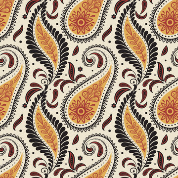 Seamless traditional indian paisley pattern Block print. Boho style