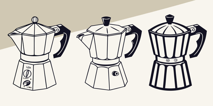 Three different types of coffee makers displayed in a vintage illustration style Vector
