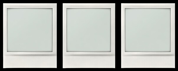 Fototapeta premium Three blank, square frames arranged horizontally with a neutral colored central space