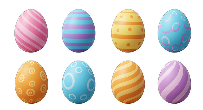 Easter day colorful eggs isolated on transparent background