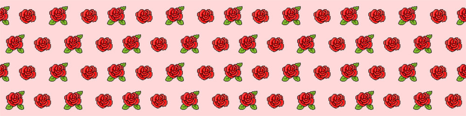 Fototapeta premium Editable large pixel rose seamless vector for indie game websites. Ideal for symbolizing chunky 8-bit floral patterns, prominent digital romance, and retro nature motifs.
