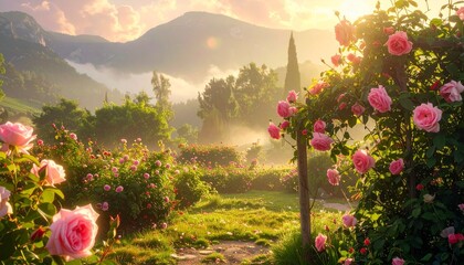 ピンク薔薇の庭