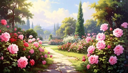 ピンク薔薇の庭