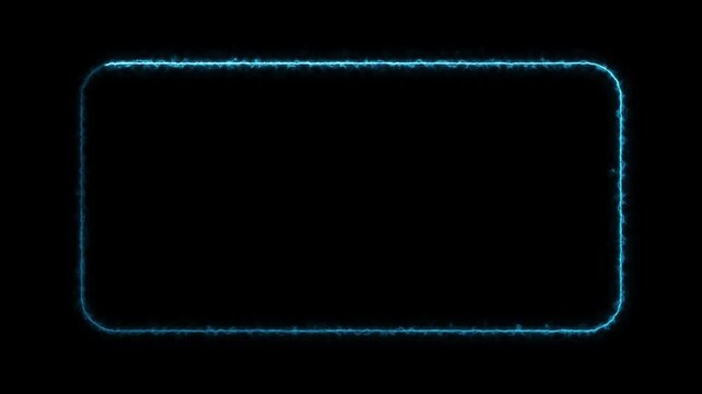 Neon blue rounded rectangle glowing frame animation motion graphics on isolated dark black background.