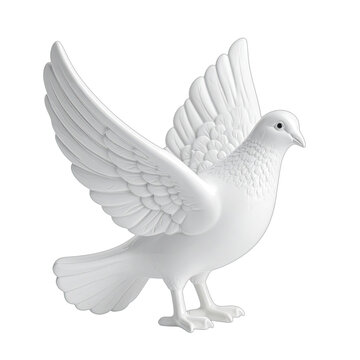 A pristine white dove in mid-flight with wings outstretched.
