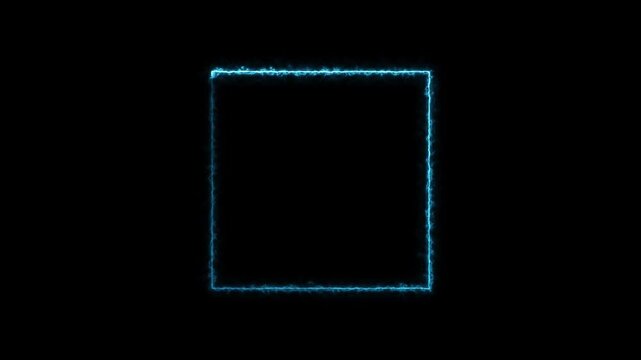 Thin blue neon solid square frame animation on black background for elegant digital border loop.