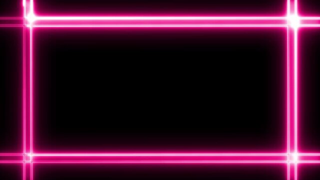 Pink neon thin line rectangle frame with intersecting corner rays for stylish social media overlay.