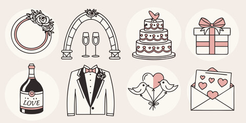 Assorted icons representing various types of buildings and structures Vector