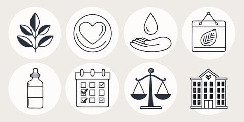 Collection of diverse icons representing various aspects of life and society Vector