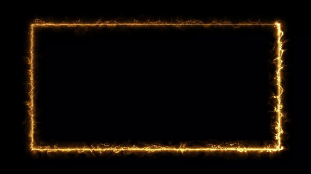 Golden yellow neon glowing rectangle banner with electric lightning energy sparks on a black background.