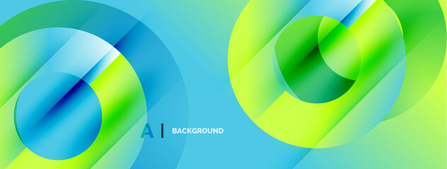 Fototapeta premium Abstract design features overlapping circles. Vibrant blue, green hues create dynamic visual effect. Modern, clean aesthetic.