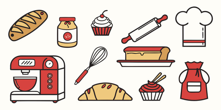 A vibrant illustration of various cooking utensils and ingredients Vector