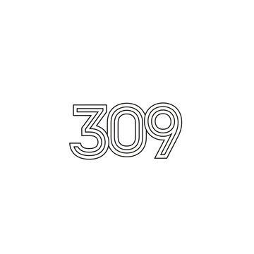 Stylized Number 309 in Outline Stripe Grey for Modern Digital Design
