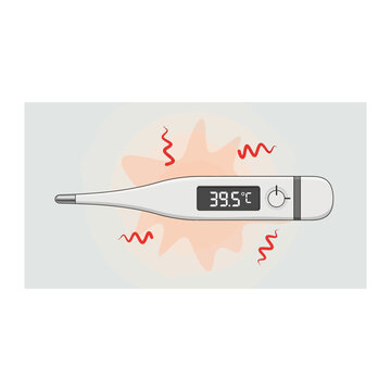 Digital Thermometer Showing High Fever 39.5 Celsius Illustration