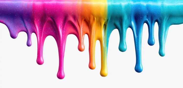 Vibrant rainbow paint dripping against a clean white background