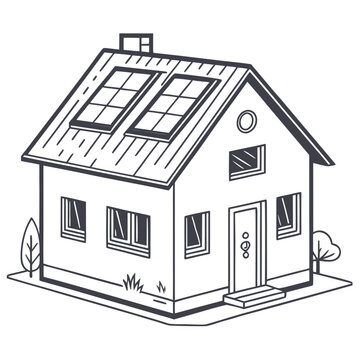 A simple house with a gable roof and skylights