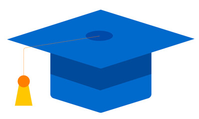Blue Graduation Cap with Yellow Tassel Illustration flat icon design