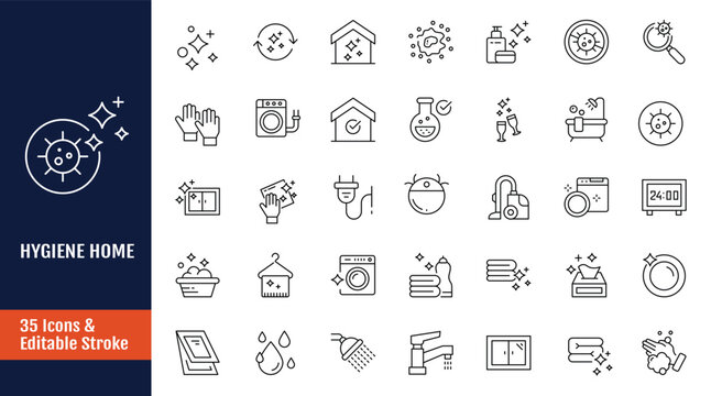Hygiene home icon set. Outline icon with Editable stroke. Vector illustration