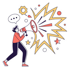 Fototapeta premium A cartoon person using a megaphone to make a loud announcement