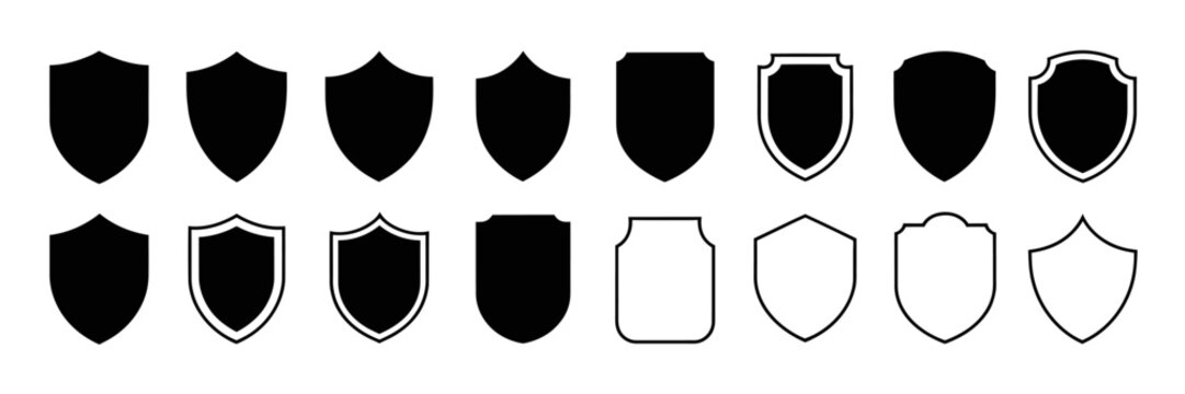 Collection of Various Shield Shapes in Black and White shields outline