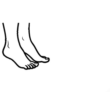 Minimalist line art sketch of two bare feet, one slightly in front of the other