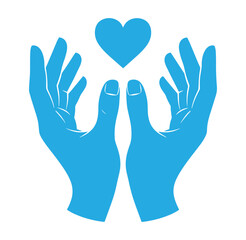 Obraz premium blue hands holding a blue heart up in the air isolated on white background