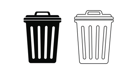 Two trash cans depicted in contrasting black and white line art styles