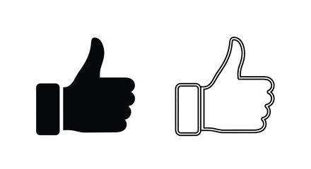 Obraz premium Two thumbs up icons one solid one outlined in black and white