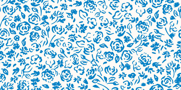 Seamless pattern with hand drawn flowers. Vintage roses. Simple cute little flowers. Baroque, french, provence style. 