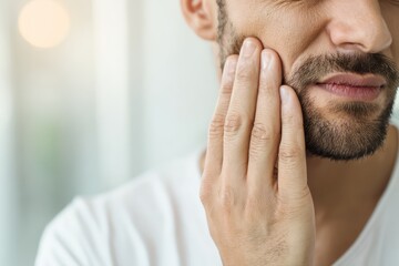 Fototapeta premium Male patient experiencing sharp tooth pain indoors