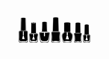 A collection of diverse black nail polish bottles with brushes