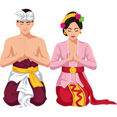 Balinese Couple Praying in Nyepi Day