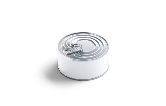 Blank white conserve can with lid mockup png, transparent background, 3d rendering. Empty closed aluminum tincan mock up cut out. Clear preserve package for meat or caviar template.