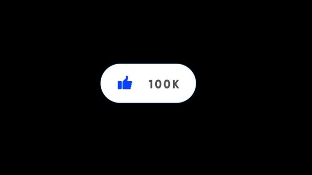 White oval button with thumbs up icon and 82 K text on black background like social media