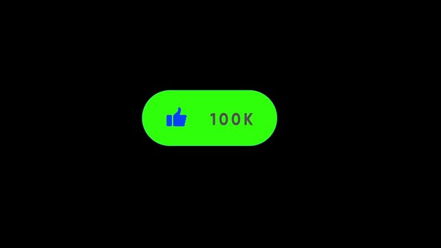 Bright green oval button with thumbs up icon and 82 K text on black background like social media