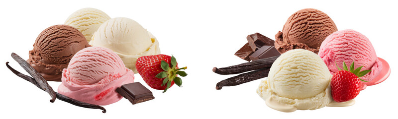 ice cream scoops with strawberry and chocolate