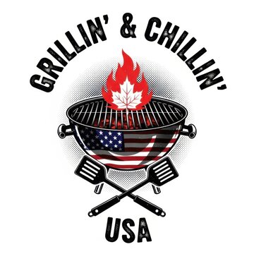 Grillin' & Chillin' USA logo with American flag grill and Canadian maple leaf flame