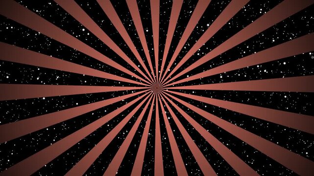 Seamless black and copper rotating abstract radial Sunburst with stars background loop animation.