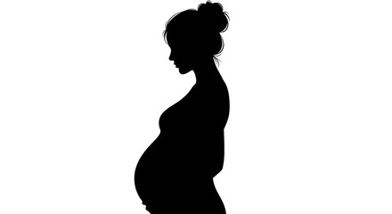 Pregnant woman silhouette side profile illustration concept motherhood waiting childbirth black white