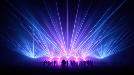 Fototapeta premium Spectacular laser light show over a crowd of people at a concert or event.