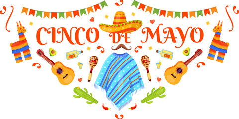 Cinco de mayo decoration. Traditional mexican holiday symbols
