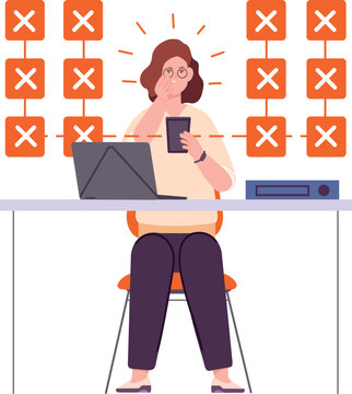 Failed work tasks. Stressed employee cartoon icon