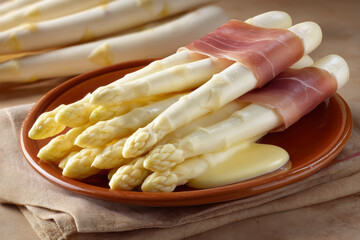 White Asparagus with Hollandaise and Ham &ndash; AI generative
