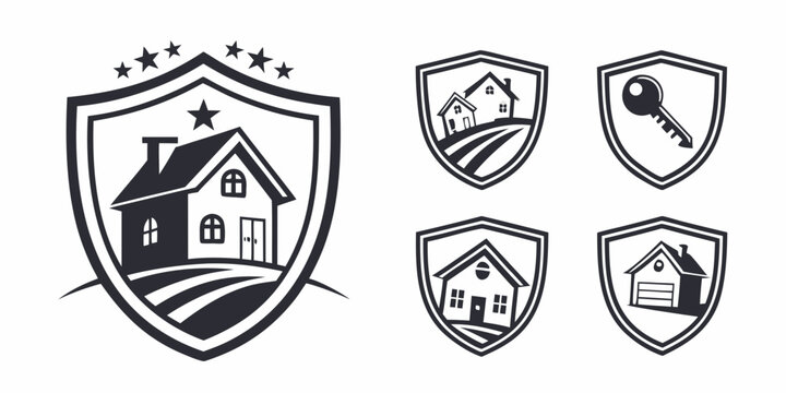 Collection of various house and home security logos and icons Vector